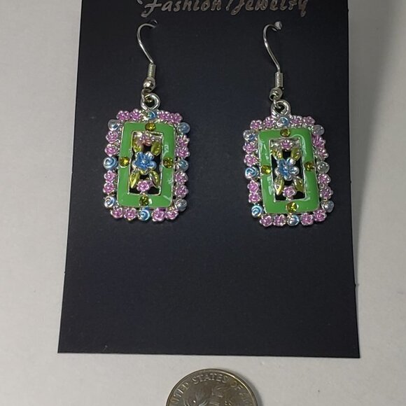 Multicolor Crystal Floral Drop Earrings – Silver-Tone Fashion Jewelry - 2-inch - Picture 7 of 7